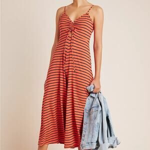 Anthropologie Orange Lissa Jumpsuit Womens S Striped Wide Leg Stretch Cutout